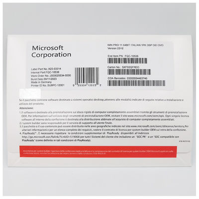 Licence de poste de travail professionnel OEM Microsoft Windows 11 Pro Italien avec BitLocker et Bureau à distance