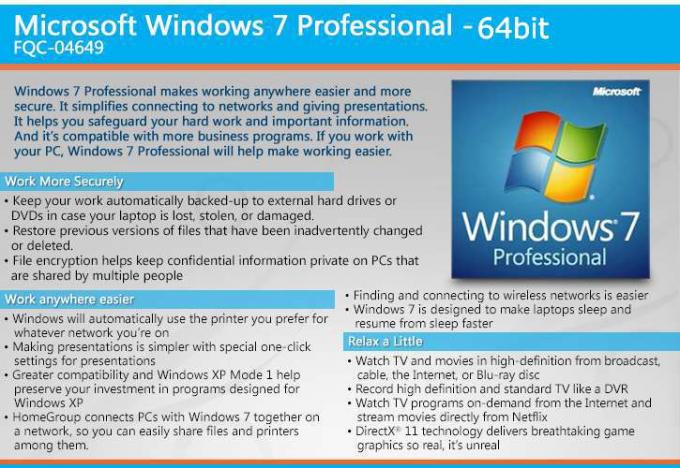 Clé finale d'OEM professionnel d'autocollant de Windows 7 de clé de produit de Microsoft/Windows 7